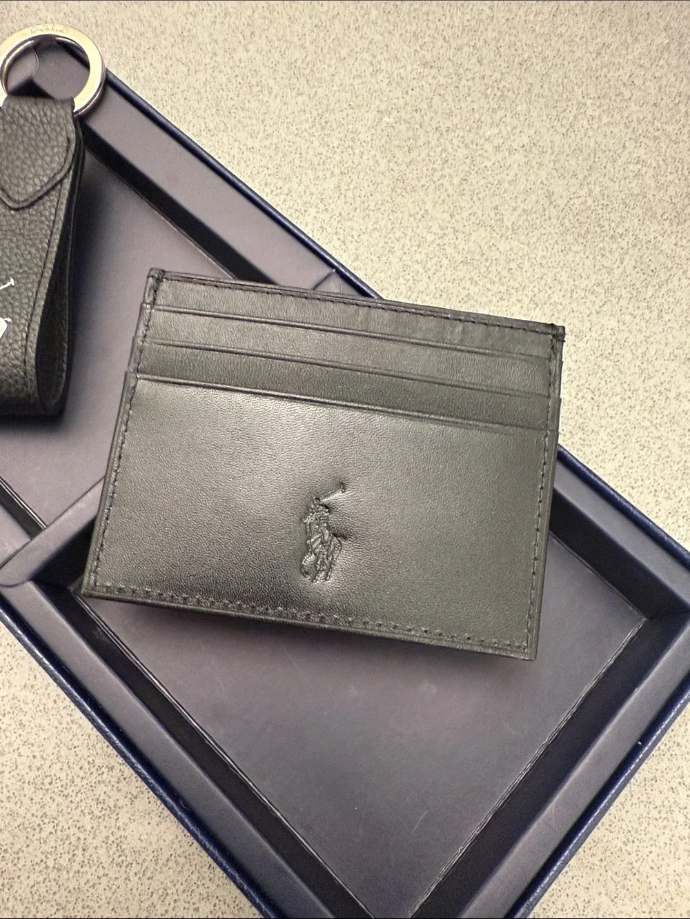 Polo by Ralph Lauren Black Leather Card Holder with Matching Key Fob